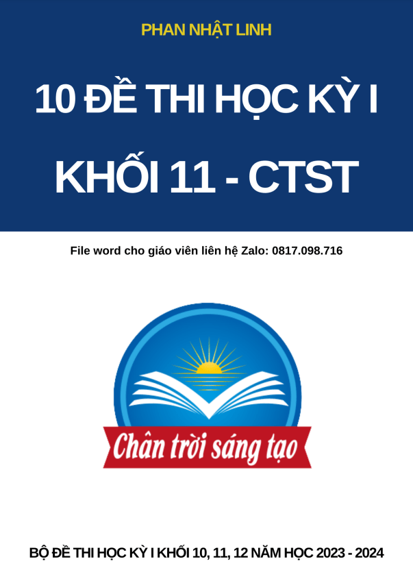 10 đề kiểm tra cuối học kỳ 1 môn toán 11 chân trời sáng tạo có đáp án