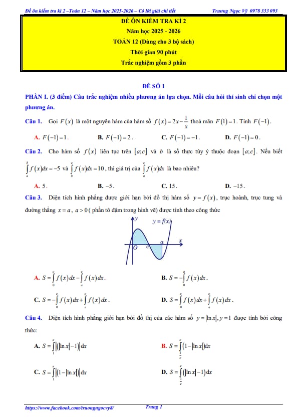 10 đề ôn tập cuối kì 2 toán 12 năm 2025 – 2026 có lời giải chi tiết – trương ngọc vỹ