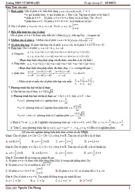 110 bài tập trắc nghiệm số phức – nguyễn tấn phong
