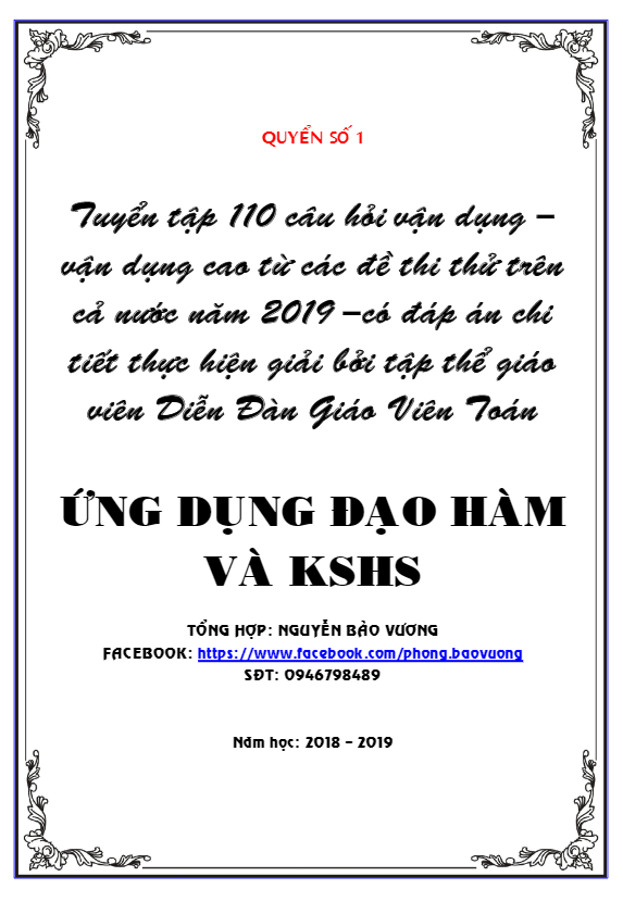 110 bài toán vd – vdc ứng dụng đạo hàm để khảo sát và vẽ đồ thị của hàm số