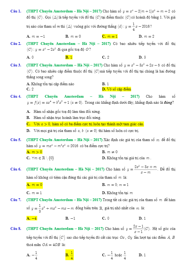 572 bài tập trắc nghiệm chuyên đề hàm số nâng cao có đáp án