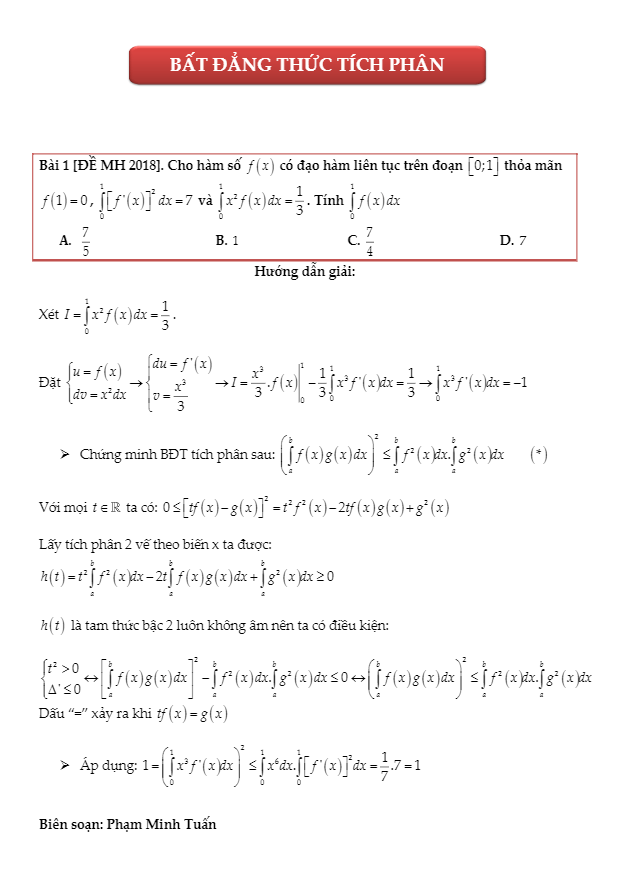 áp dụng bất đẳng thức tích phân giải các bài toán tích phân nâng cao – phạm minh tuấn