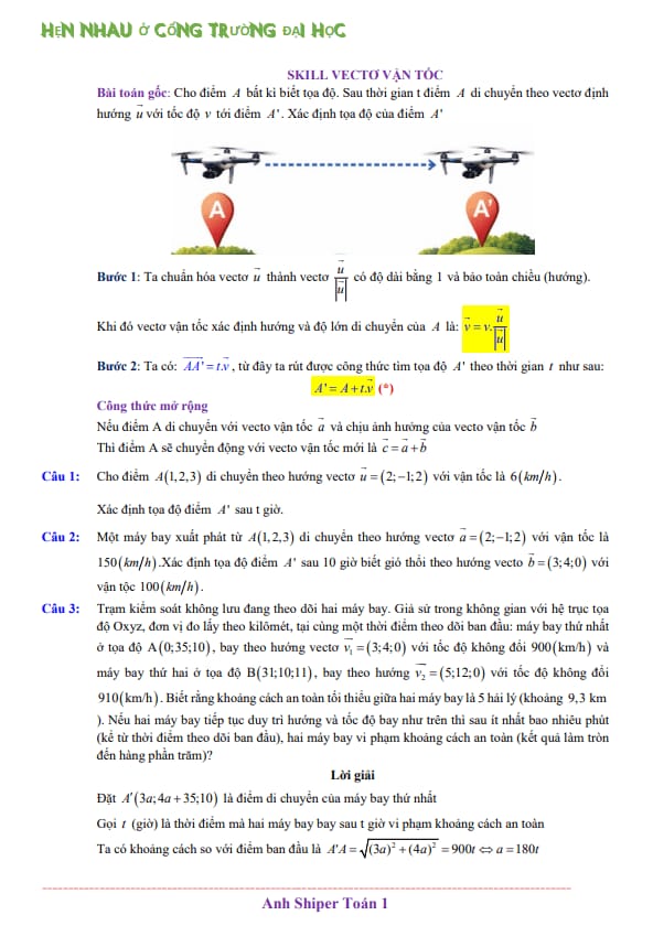 áp dụng kỹ thuật vectơ vận tốc giải bài toán chuyển động trong không gian