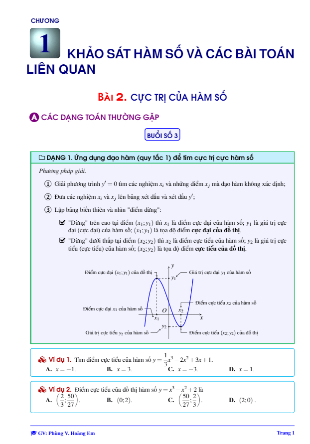 bài giảng cực trị của hàm số – phùng hoàng em