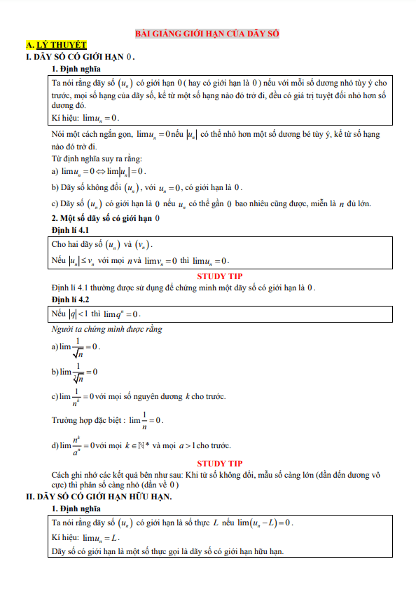 bài giảng giới hạn của dãy số