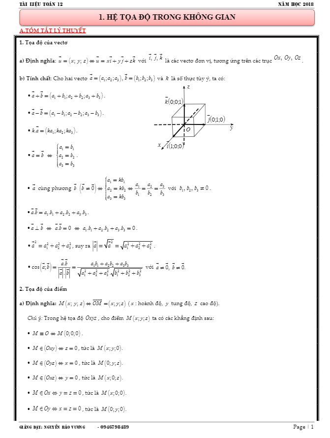 bài giảng hệ tọa độ trong không gian – nguyễn bảo vương