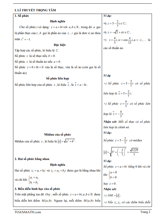 bài giảng khái niệm số phức