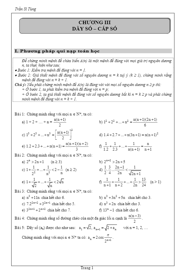 bài tập dãy số và cấp số – trần sĩ tùng