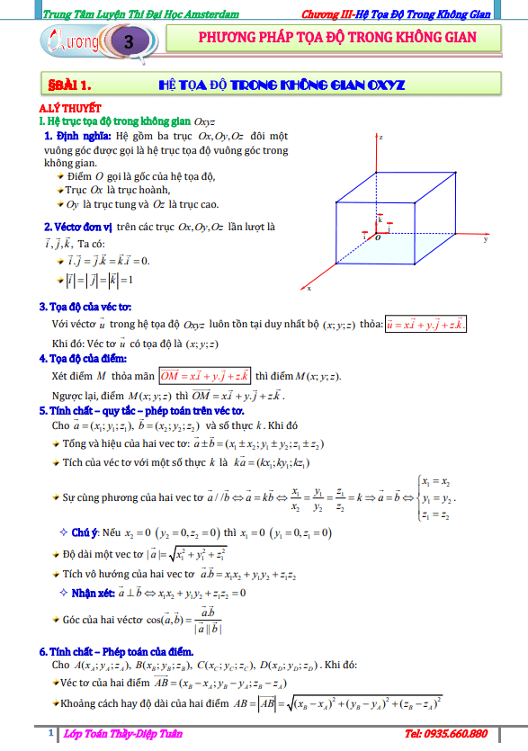 bài tập phương pháp tọa độ trong không gian – diệp tuân