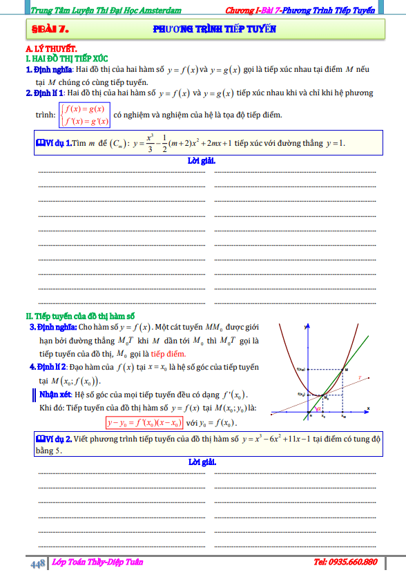 bài tập phương trình tiếp tuyến của đồ thị hàm số – diệp tuân