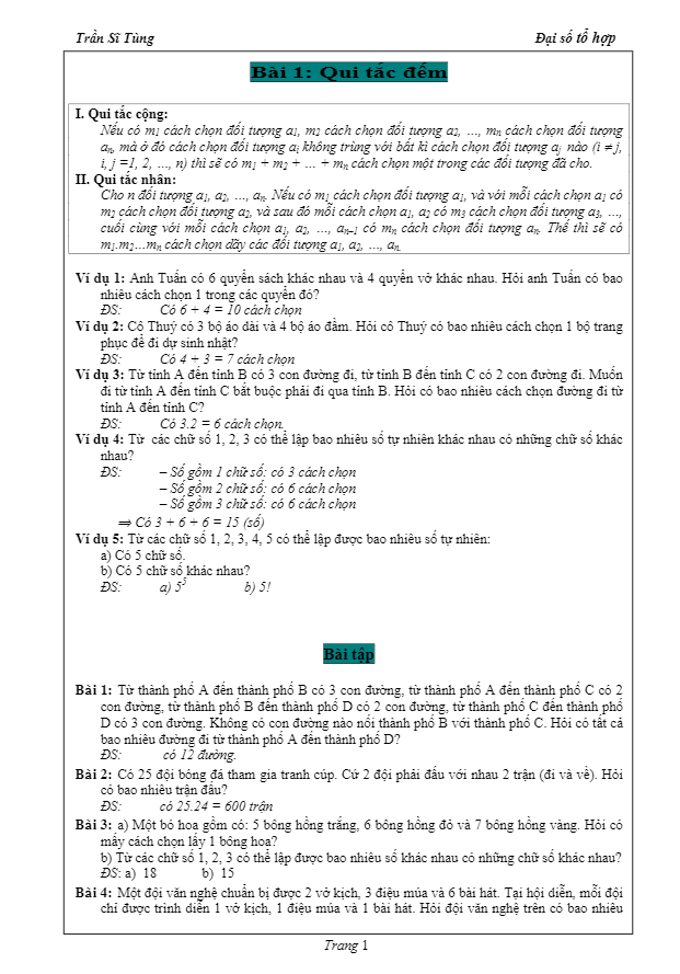 bài tập quy tắc đếm và nhị thức newton – trần sĩ tùng