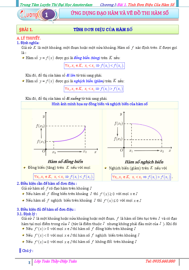 bài tập tính đơn điệu của hàm số – diệp tuân