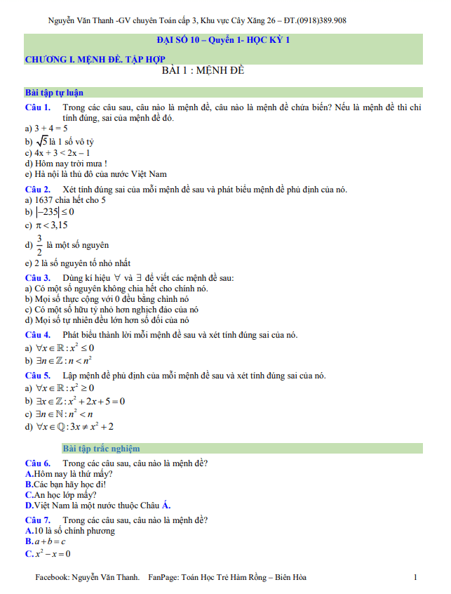bài tập toán 10 học kì 1 – nguyễn văn thanh