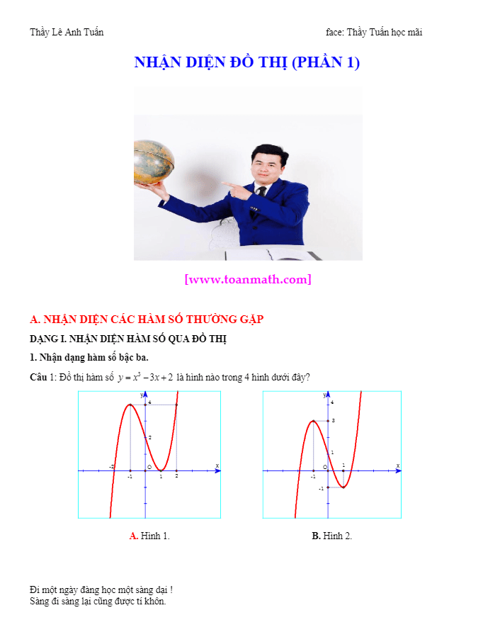 bài tập trắc nghiệm nhận diện đồ thị hàm số có lời giải chi tiết – lê anh tuấn