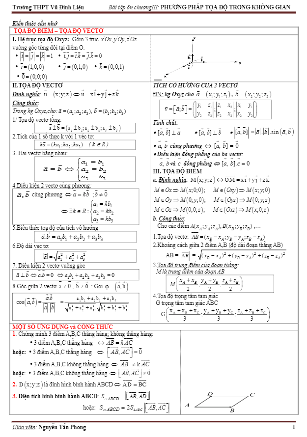bài tập trắc nghiệm ôn tập chương phương pháp tọa độ trong không gian – nguyễn tấn phong