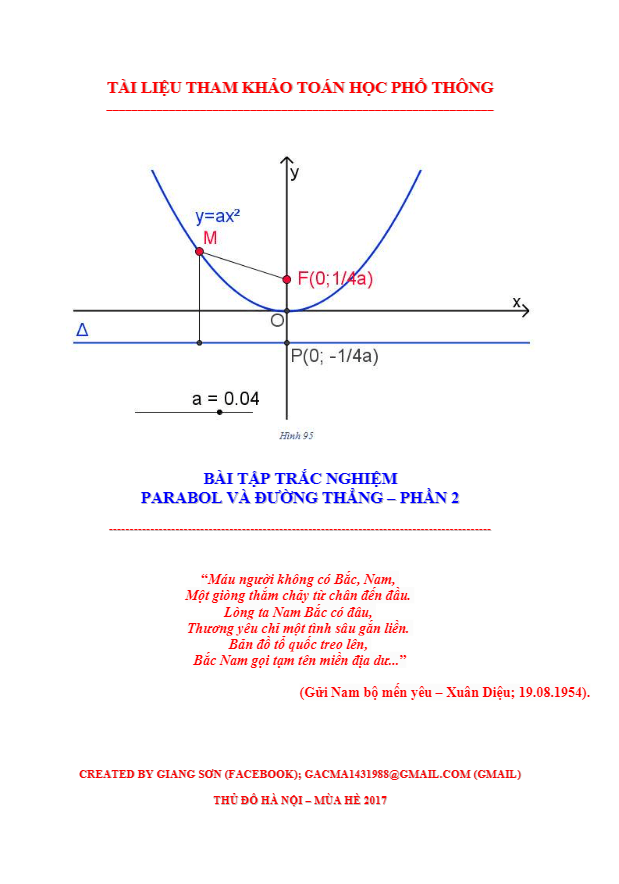 bài tập trắc nghiệm parabol và đường thẳng – lương tuấn đức