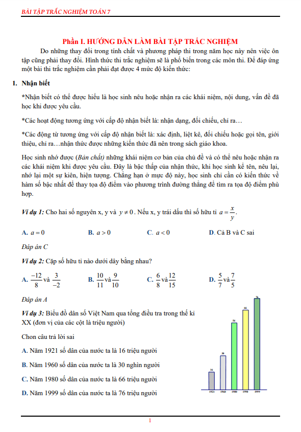 bài tập trắc nghiệm toán 7