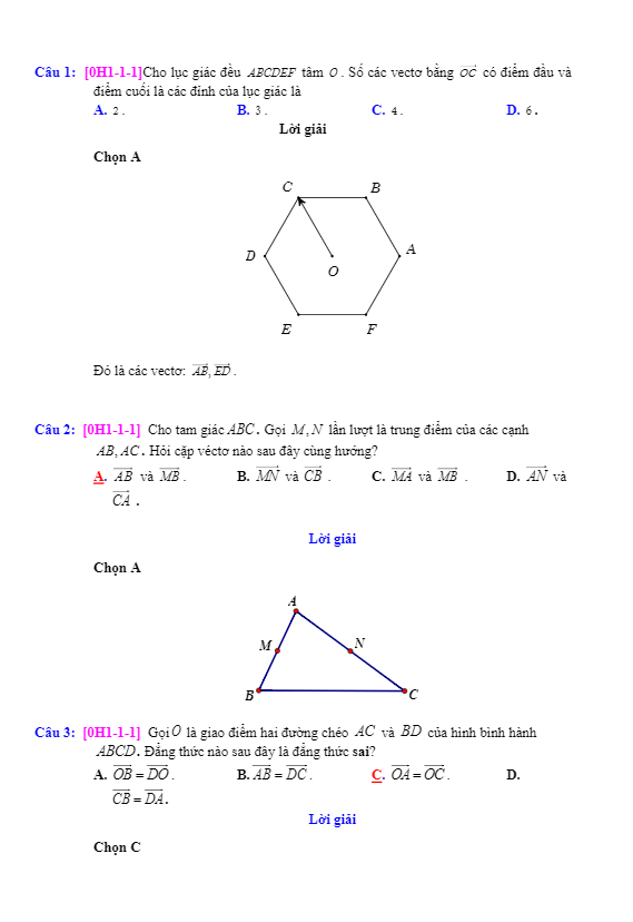 bài tập trắc nghiệm vectơ có lời giải chi tiết