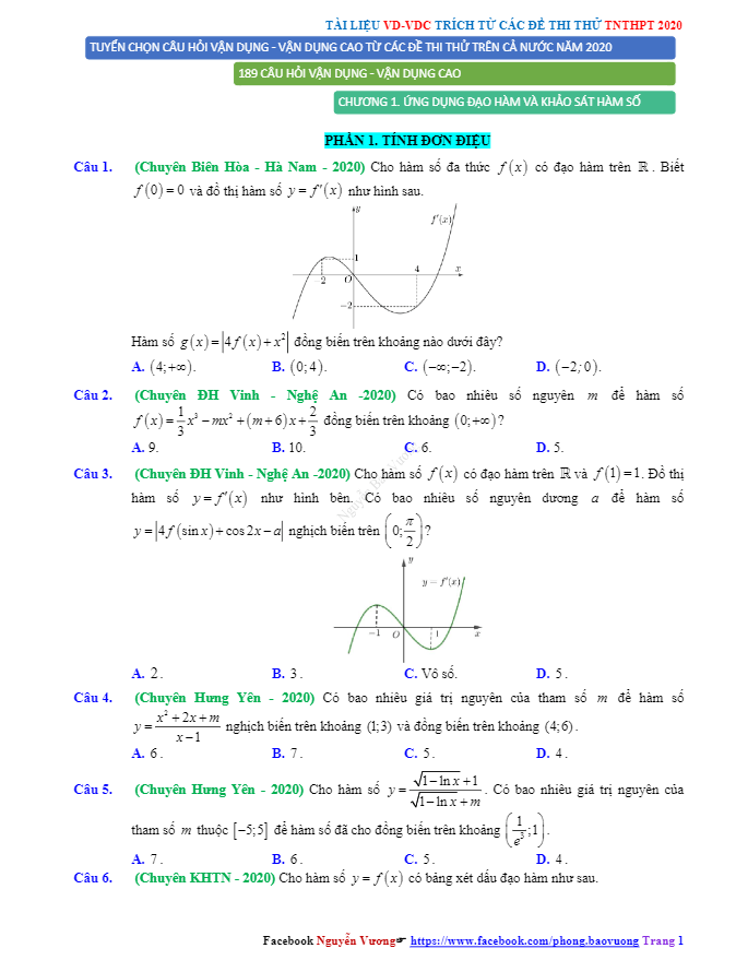 bài tập vd – vdc ứng dụng đạo hàm để khảo sát và vẽ đồ thị của hàm số