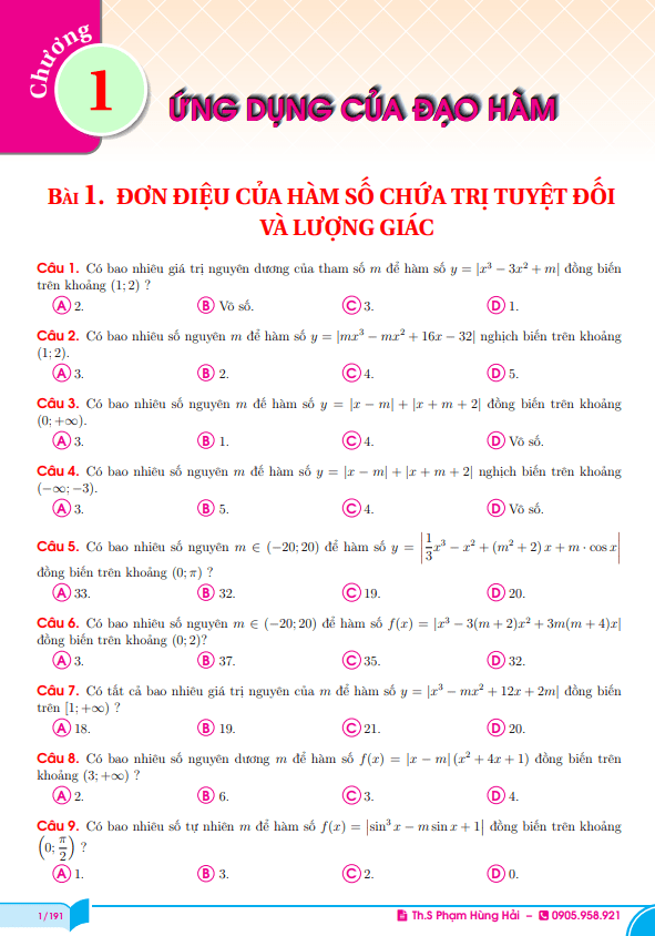 bài tập vdc ứng dụng đạo hàm để khảo sát và vẽ đồ thị của hàm số