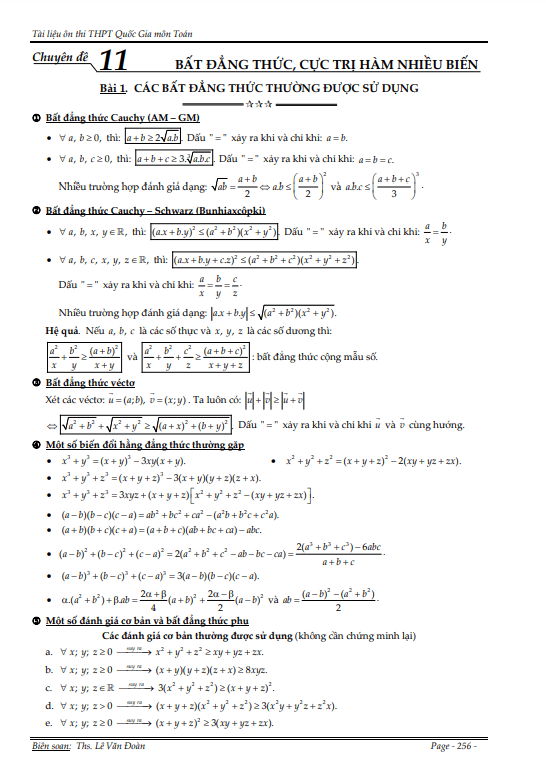 bất đẳng thức và cực trị hàm nhiều biến – lê văn đoàn