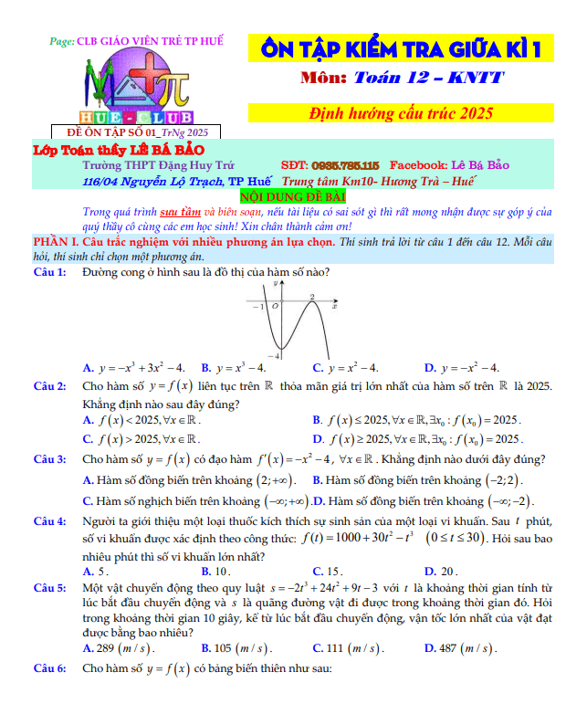 bộ đề ôn tập giữa học kì 1 toán 12 knttvcs định hướng cấu trúc 2025
