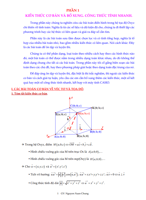 các bài toán chọn lọc trong hệ tọa độ oxyz (phần 1) – nguyễn xuân chung