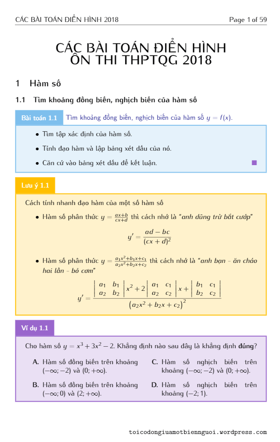 các bài toán điển hình ôn thi thptqg 2018: chuyên đề hàm số