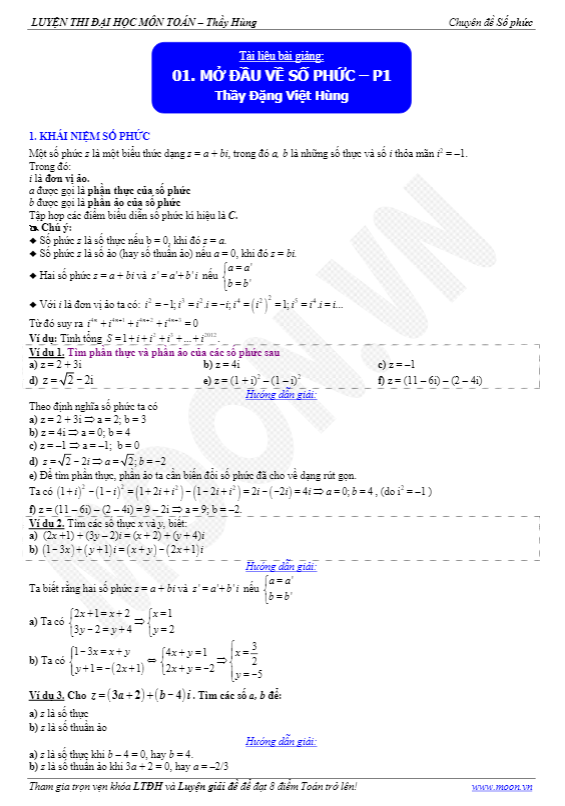 các dạng bài tập cơ bản về số phức – đặng việt hùng