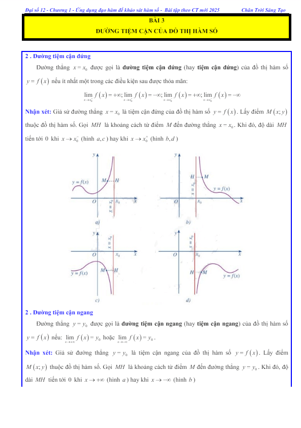 các dạng bài tập đường tiệm cận của đồ thị hàm số toán 12 ctst