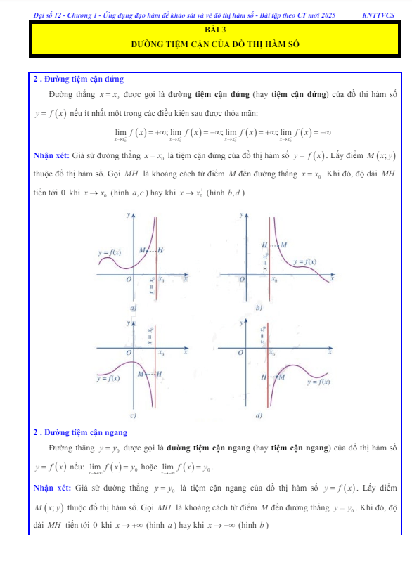 các dạng bài tập đường tiệm cận của đồ thị hàm số toán 12 knttvcs