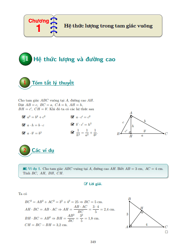 các dạng bài tập hệ thức lượng trong tam giác vuông