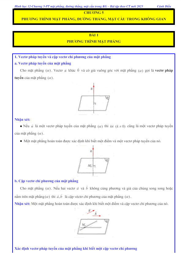 các dạng bài tập phương trình mặt phẳng toán 12 cánh diều