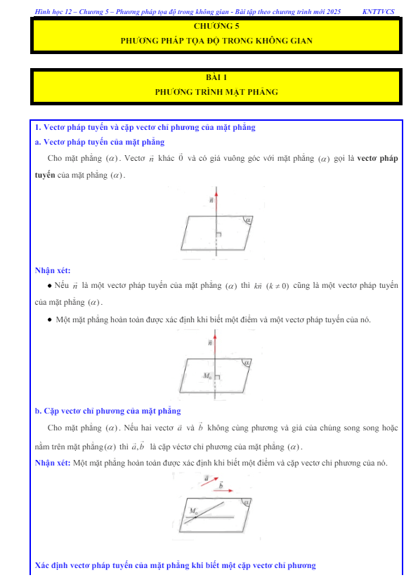 các dạng bài tập phương trình mặt phẳng toán 12 knttvcs
