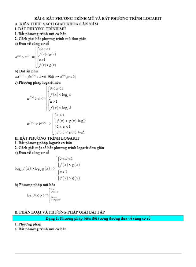 các dạng bài tập vdc bất phương trình mũ và bất phương trình lôgarit