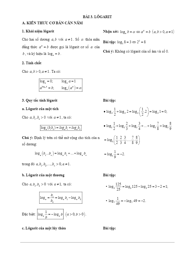 các dạng bài tập vdc lôgarit