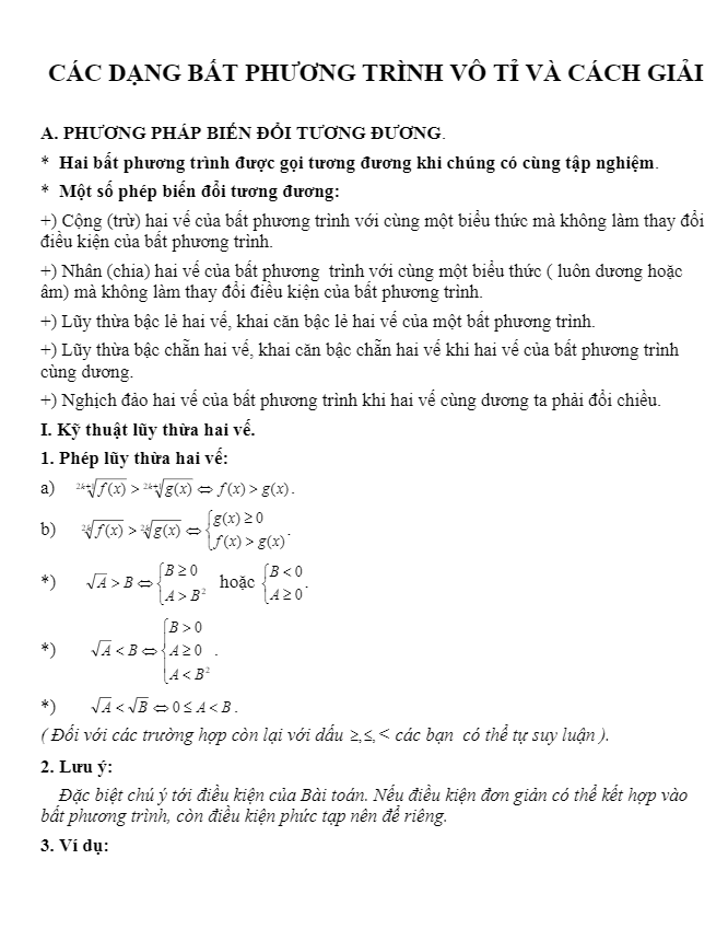 các dạng bất phương trình vô tỉ và cách giải