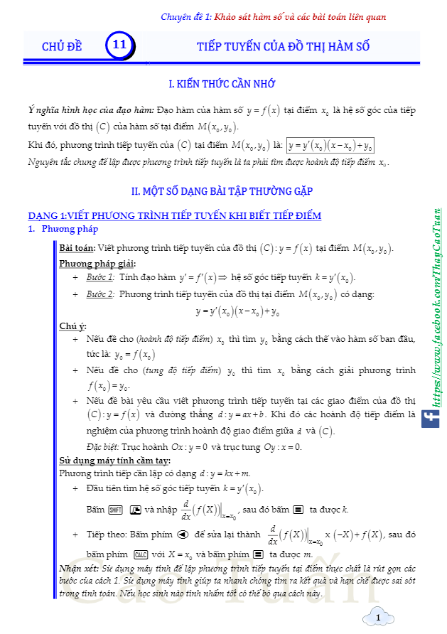 các dạng toán tiếp tuyến của đồ thị hàm số – cao văn tuấn