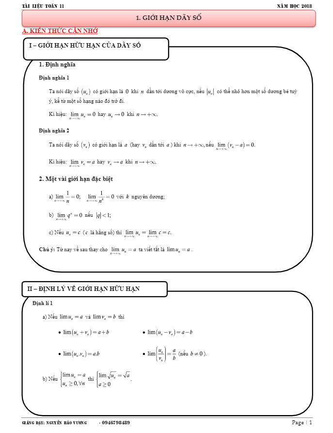 các dạng toán và bài tập giới hạn có lời giải chi tiết – nguyễn bảo vương