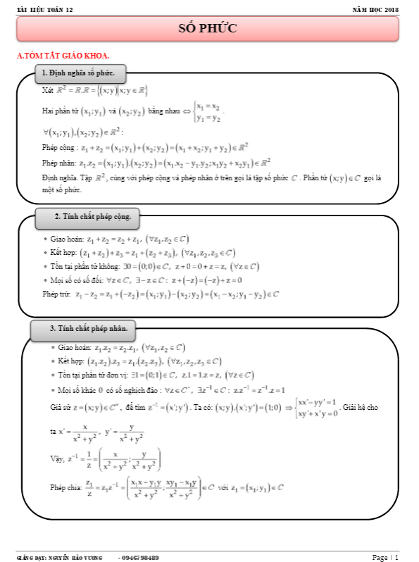các dạng toán và bài tập số phức có lời giải chi tiết – nguyễn bảo vương