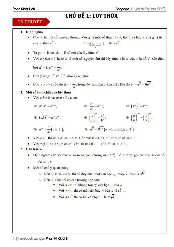 chủ đề hàm số lũy thừa, hàm số mũ và hàm số logarit ôn thi tốt nghiệp thpt môn toán