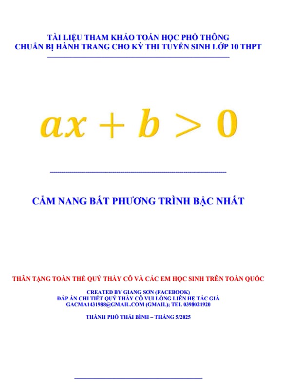 chuyên đề bất phương trình bậc nhất một ẩn ôn thi vào lớp 10 môn toán