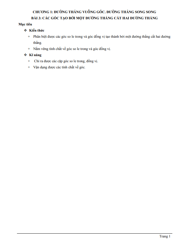 chuyên đề các góc tạo bởi một đường thẳng cắt hai đường thẳng