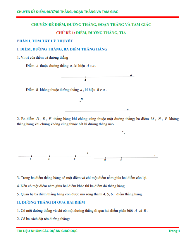 chuyên đề điểm, đường thẳng, đoạn thẳng và tam giác ôn thi học sinh giỏi toán 6