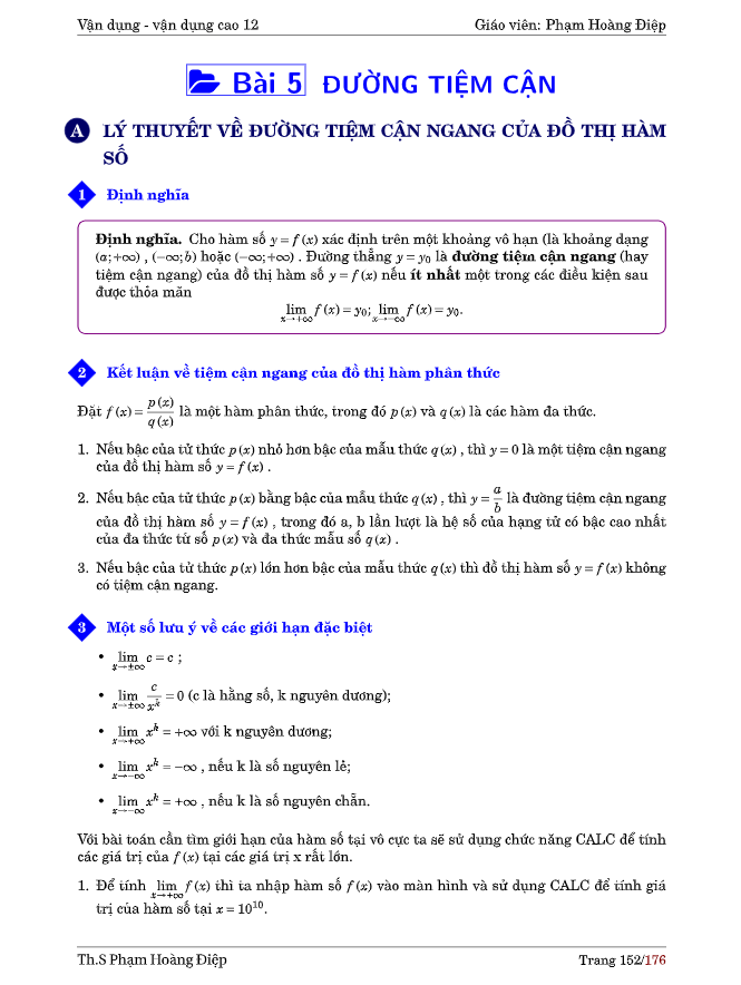 chuyên đề đường tiệm cận của đồ thị hàm số – phạm hoàng điệp