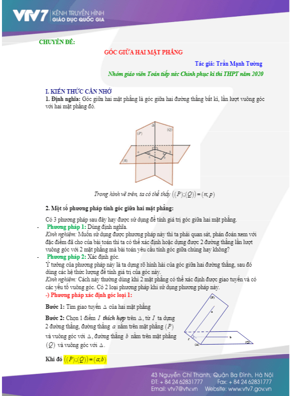 chuyên đề góc giữa hai mặt phẳng – trần mạnh tường