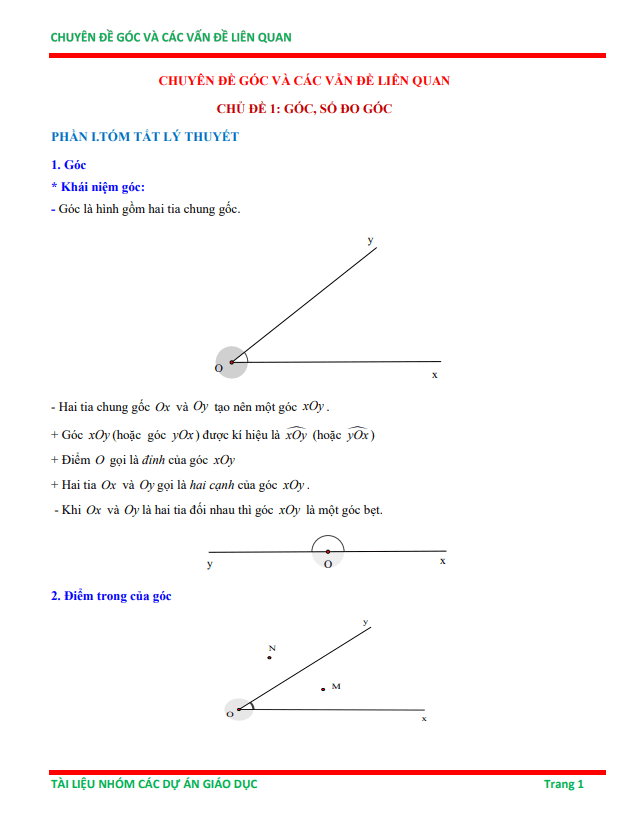 chuyên đề góc và các vấn đề liên quan ôn thi học sinh giỏi toán 6