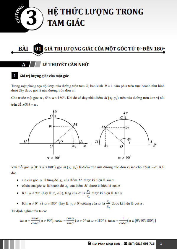 chuyên đề hệ thức lượng trong tam giác môn toán 10 chương trình mới