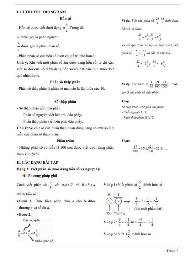 chuyên đề hỗn số, số thập phân, phần trăm