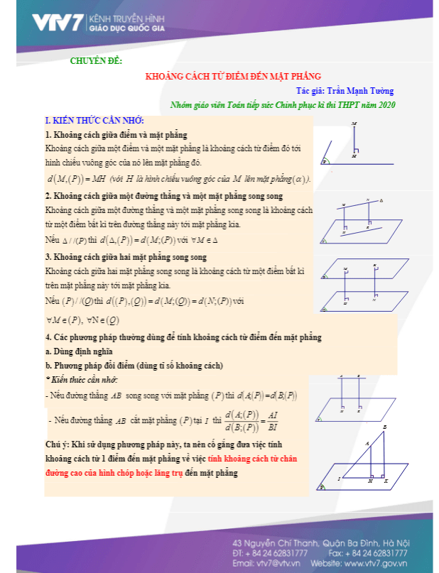 chuyên đề khoảng cách từ điểm đến mặt phẳng – trần mạnh tường